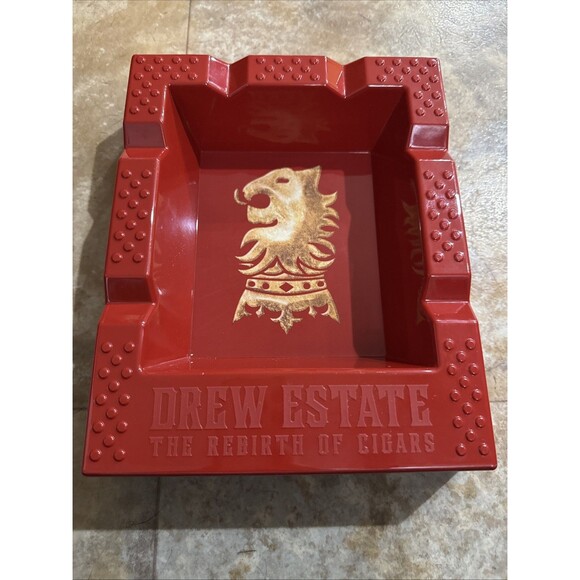 Undercrown Drew Estate Melamine 6 Cigar Red Rectangular Ashtray 10" x 8" - Picture 2 of 4